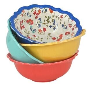 Pioneer Woman Ditsy Painterly  Melamine Dip Snack Fruit Dessert Bowls 11oz Set 4